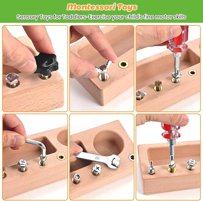 Montessori Screwdriver Board Set, Montessori Toys for 3 4 5 Year Old, Wooden Screw Driver Activities Tools, Fine Motor Skills Preschool Learning Sensory Toy - Image 4