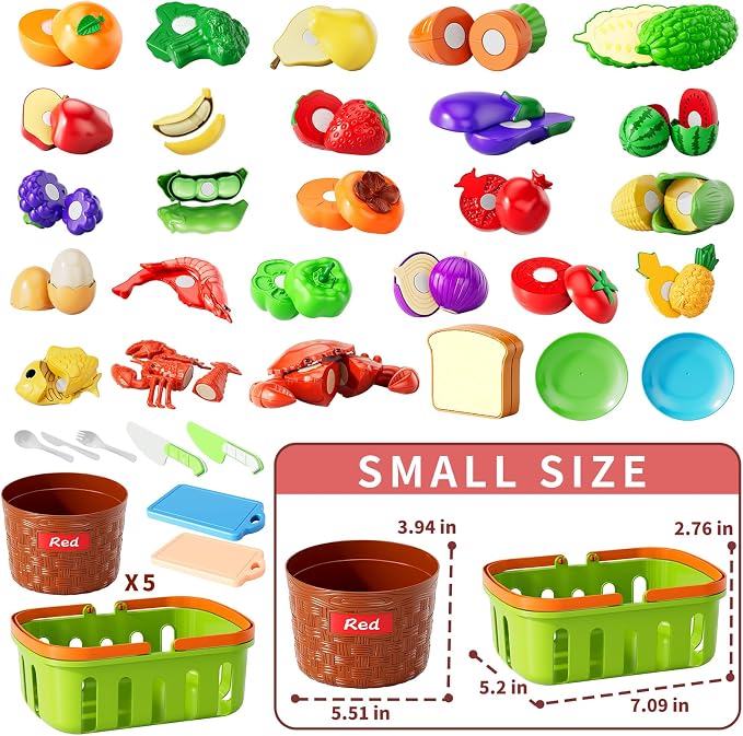 NIPLOOOW Play Food Set for Kids, Toddler Learning Toys, Cutting Food Toy Color Sorting Set, Pretend Food Play Kitchen Accessories for Kids, Birthday Gifts for 3-8 Years old Boys Girls Educational Toys - Image 6