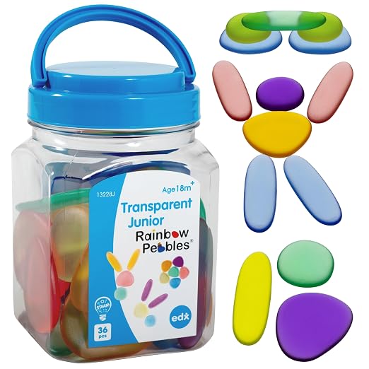 edxeducation Junior Rainbow Pebbles, Transparent, Mini Jar, Ages 18M+ by EdxEducation