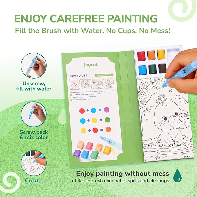 JoyCat 2 Pack Pocket Paint with Water Coloring Books for Kids, Art & Craft Activity Toy Set, Creative Travel & Home Painting Kit, Gifts for Girls & Boys Ages 3-8 (Ocean Princess & Animals)