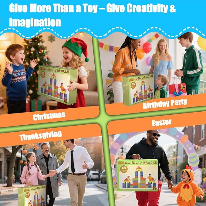 48-Pack Cardboard Building Blocks for Kids: Heavy-Duty Jumbo Stacking Gifts - Image 9