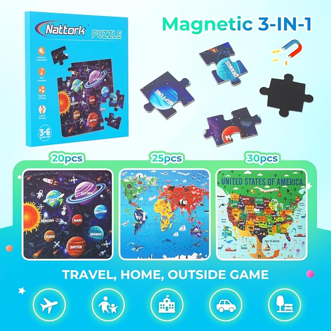 Nattork Magnetic Puzzle Book for Toddlers 3-6 Girls Boys,Map Puzzles Game for Kids Ages 3-6,Learning Magnet with Fun for 3 4 5 6 Years Old Children Boys Girls - Image 3