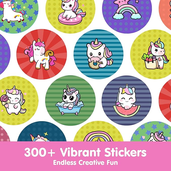 iPlay, iLearn Kids Unicorn Sticker Stamp Activity Set - 400+ Stickers 18-Page Activity Book, Toddler Creative Mess-Free Art Craft Educational Travel Toy, Birthday Stocking Gift 3 4 5 6 Yr Old Girl Boy
