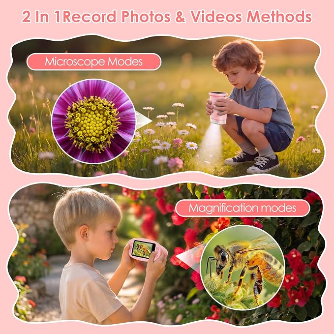 4K 1000X Handheld Digital Microscope for Kids with 2.0" IPS Screen(Pink) - Image 6