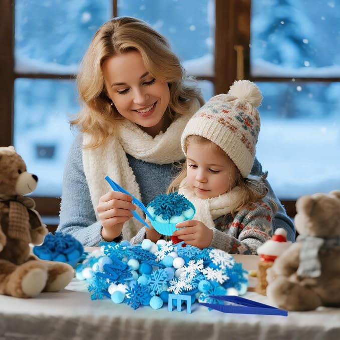 212 Pcs Winter Sensory Bin Items Hello Winter Snowflake Counting Sorting Sensory Bin Filler Fine Motor Toys Snowflake Counts Winter Xmas Counting Toys for Preschool Education Activities - Image 6