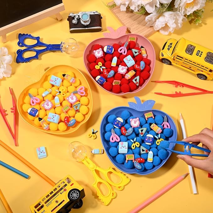 Sanixn 182 Pcs Back to School Sensory Bin Fillers School Fine Motor Skills Sensory Bin Item Pompoms Cups Tweezers Scissor Clips for Preschool Education Activities Sorting Counting - Image 6