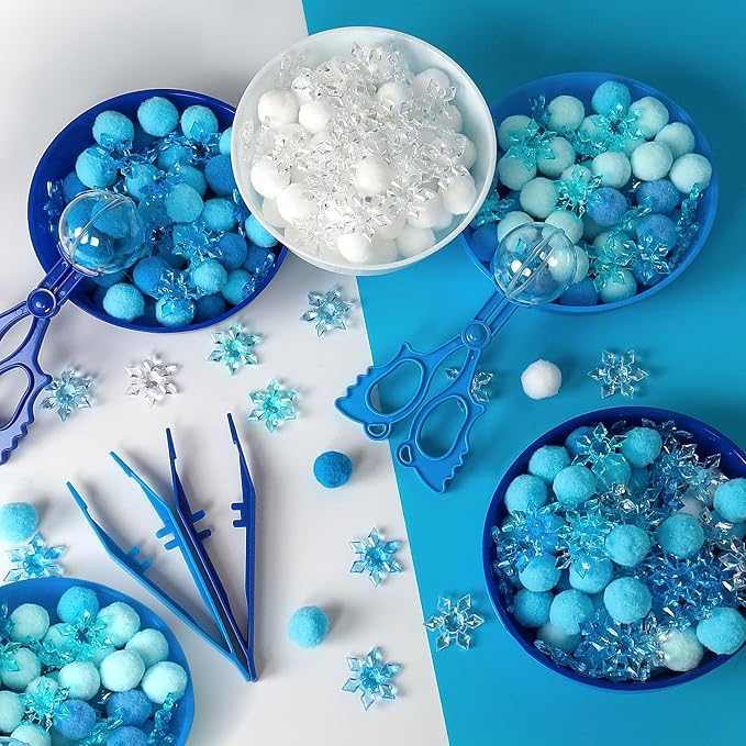 209 Pcs Winter Sensory Bin Items Winter Acrylic Snowflake Counting Sorting Sensory Bin Filler Fine Motor Toys Blue Snowflake Counts Xmas Counting Toys for Preschool Education Activities - Image 3
