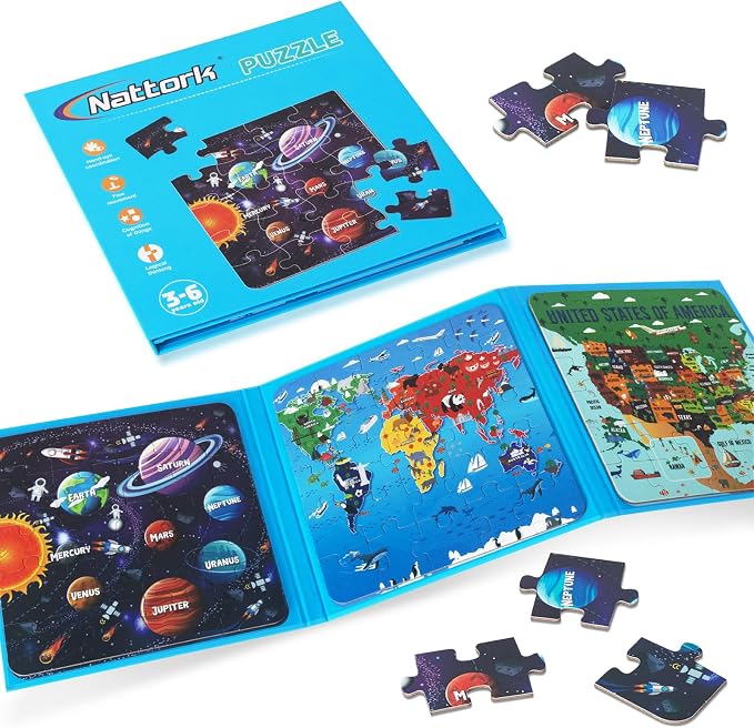 Nattork Magnetic Puzzle Book for Toddlers 3-6 Girls Boys,Map Puzzles Game for Kids Ages 3-6,Learning Magnet with Fun for 3 4 5 6 Years Old Children Boys Girls by Nattork