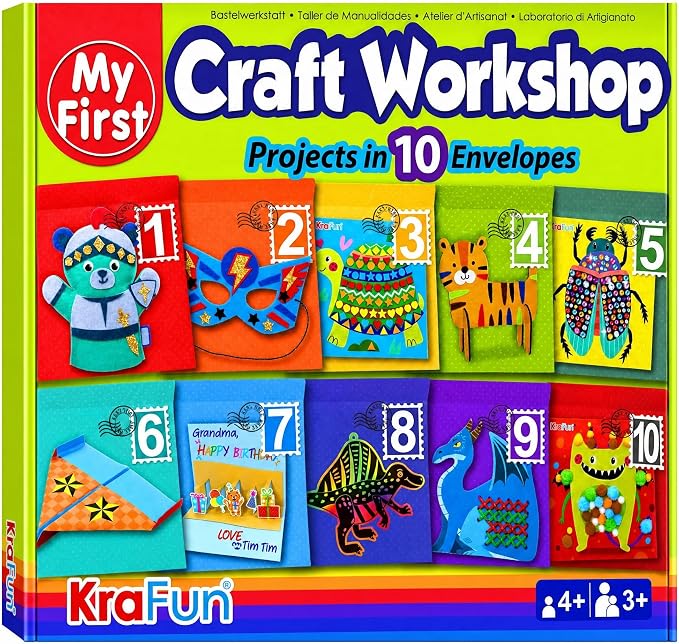 KRAFUN Toddler Beginner Art & Craft Kit Ages 3-5 | 10 Envelopes by FunCreativeArtsCraftKits