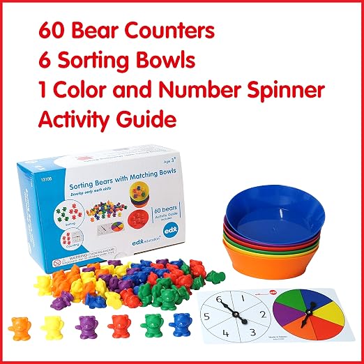 edxeducation Counting Bears with Matching Bowls, 60 Bears + Bonus Spinners - Image 2