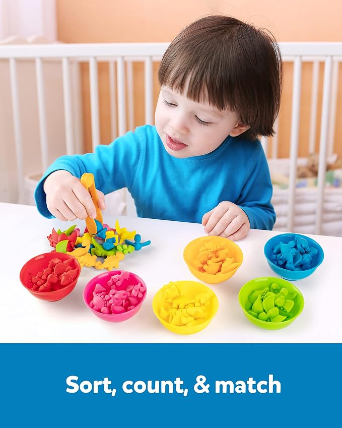 Coogam Counting Dinosaur Sorting Toy Set, Color Matching Classification Game, Montessori Fine Motor Skill Preschool Educational Montessori Learning Toys for 3 4 5 Years Old - Image 4