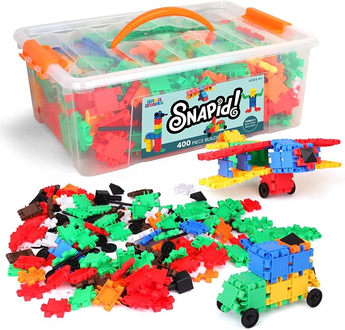 Snapid Building Bricks 400 Pcs Connecting Toy - Strong Durable Colorful Block Set w Storage, Interlinking Construction Blocks for Kids - STEM Development, Creativity and Educational Children Toys, 4+ by PLAYBUILD
