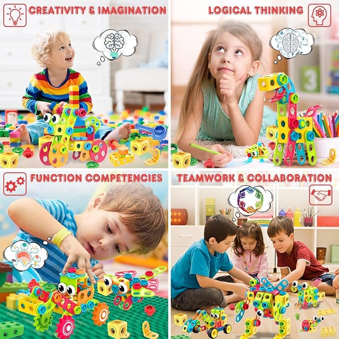Contixo ST3 Kids Toys - 223 PCs 3D Building Blocks STEM Construction Playboards Creativity, Imagination, Recreational, Educational for Children Toddler, 3+ Year Old Boys and Girls - Image 3