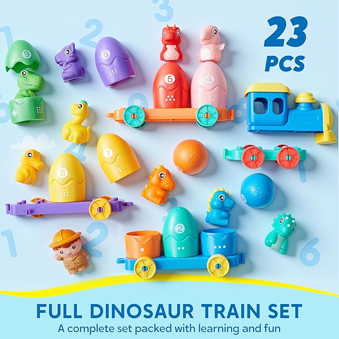 Learning Toy for Toddlers 1 2 3 Years Old, Counting, Matching & Sorting Montessori Learning Dinosaur Number Train Including 9 Dinosaurs and 1 Tamer, Easter Christmas Birthday Gift for Baby Boys Girls