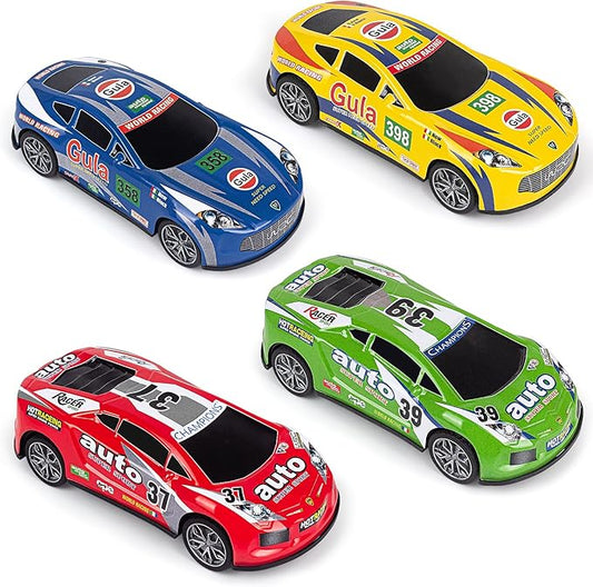 7 Inch Friction Powered Car Toys Set 4 Pack Push and Go Pull Back Race Trucks Toy Cars for Toddlers 3 4 5 6 Year Old Boys Girls Kids Birthday Gifts