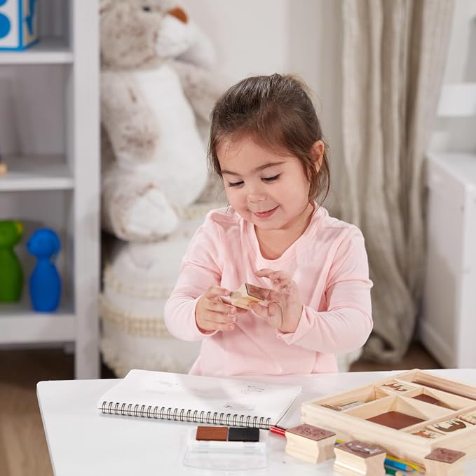 Melissa & Doug Wooden Stamp Activity Set: Horse Stable - 10 Stamps, 5 Colored Pencils, 2-Color Stamp Pad - Image 5