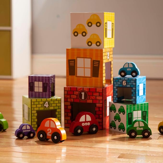 Melissa & Doug Nesting and Sorting Garages and Cars with 7 Graduated Garages and 7 Stackable Wooden Cars - FSC Certified - Image 9
