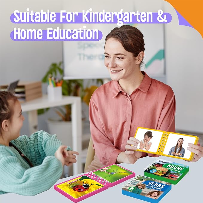 4 Flipbooks for Learning Words, Mini Book Set with Real Pictures, Vocabulary Builder to Learn Verbs, Nouns, Foods, Animals, Double Sided Printed Word Learning Flipbook, Early Educational Tool For Kids - Image 6