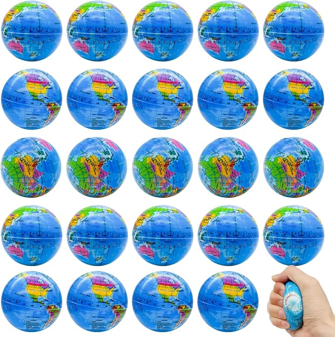 30PCS Globe Stress Ball,2.5Inch Earth Bouncy Ball, Foam Squeeze Balls,Earth Stress Balls Toy for Finger Toy School Supplies Adult Kids Children Party Favors Exchange Gifts by Whkvnng