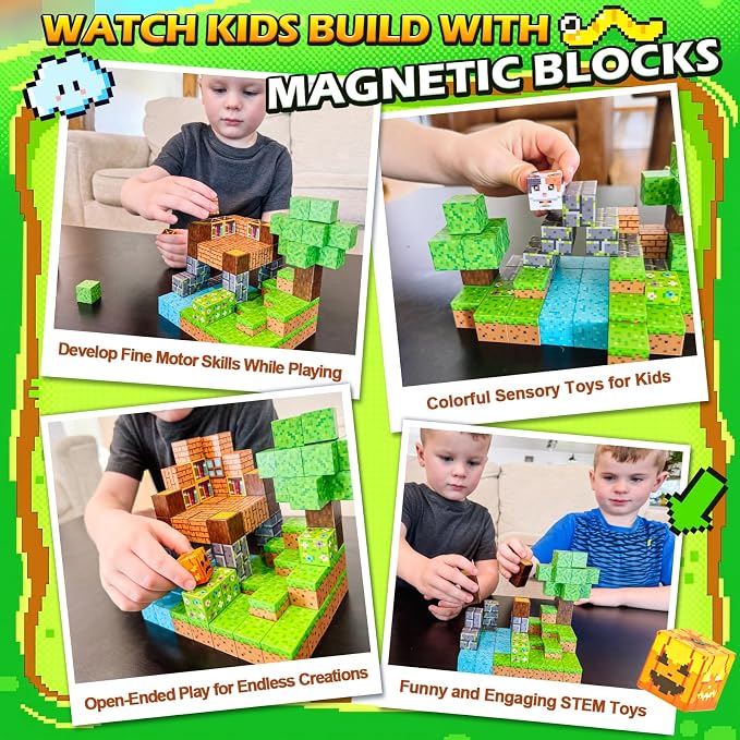 Magnetic Blocks - 100PCS Build Mine Magnet World Forest Cottage Craft Set - Image 6