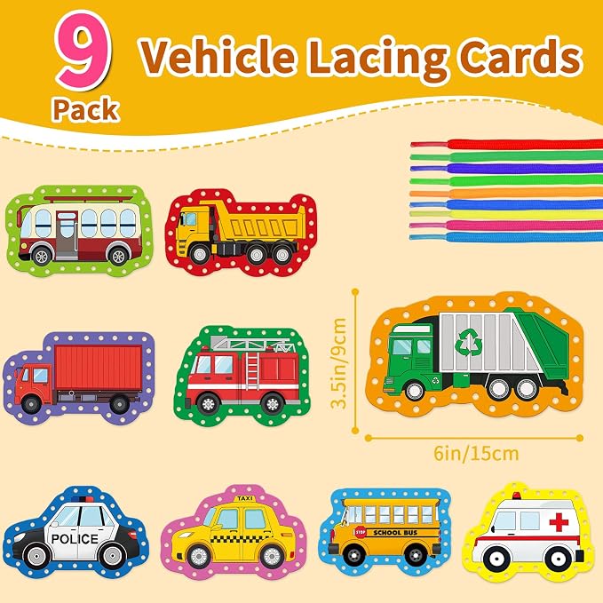 Vehicle Lacing Cards, Sewing Kit for Kids,Fine Motor Skills Toys - Image 2