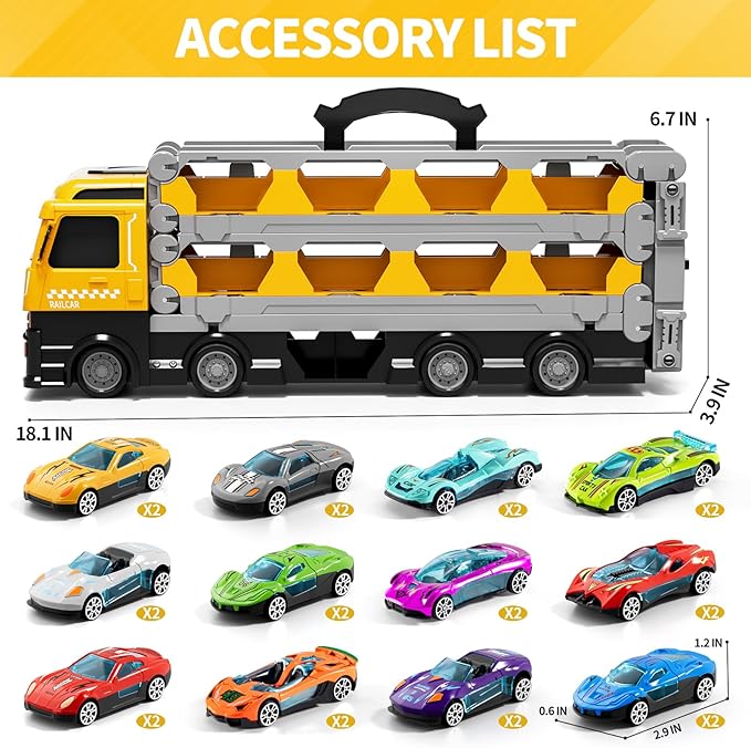 78-Inch Cars Trucks Toys for Toddler 1-3 2-4 3-5 4-7 Years Old Boys Kids, Transport Truck Toy with 24 Pcs Die-Cast Cars, Toys Gifts for 3 4 5 6 Year Old Boy, Toddler Boy Toy Ages 3-5 4-7