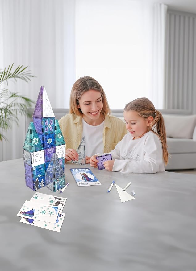 Tytan Toys Disney Frozen Magnetic Tiles Princess Castle - 68-Piece STEAM Building Set with Glitter Tiles & Elsa, Anna, Olaf Stickers - Educational Frozen Toys for Girls Age 3-4+ - Image 8