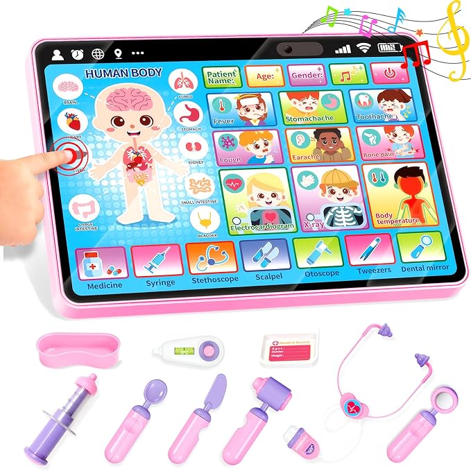 Toidgy Learning Toys Tablet with Music & Sound, Speech Therapy Toys for Toddlers Age 1, 2, 3, Montessori Toys Christmas Birthday Gifts for Girls, Boys, Baby 12-18 Months, Doctors Pretend Playset by Toidgy