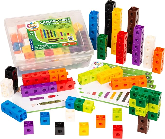 Kids First Math: 100 Linking Cubes Mathematics Kit w/Activity Cards | Develop Skills in Counting, Sorting, Sequencing, Graphing, Measuring | Visual Hands-on | At-Home | Classroom Learning Ages 3+ by Unknown