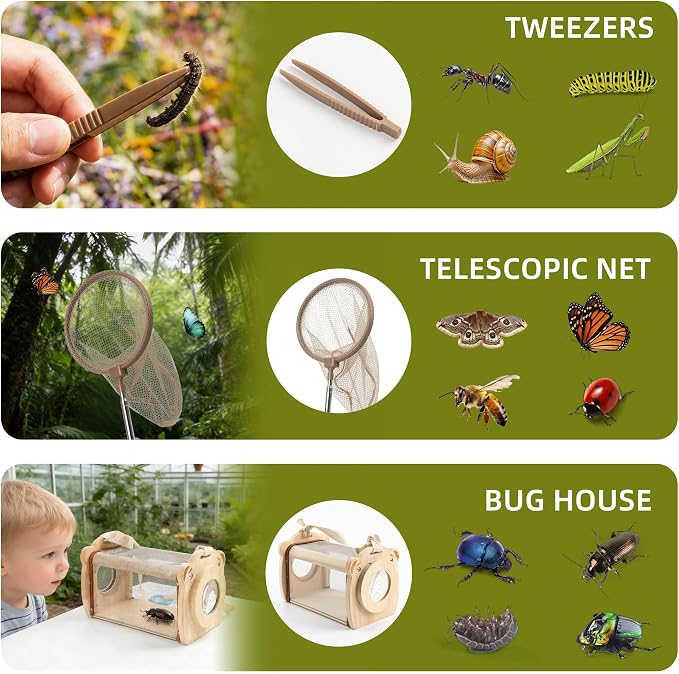 11Pcs Wooden Bug Catcher for Kids, Outdoor Explorer Bug Catching Kit - Image 2