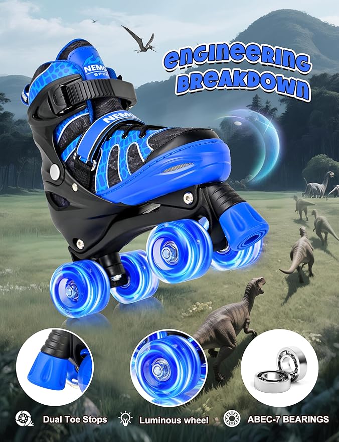 NEMONE Mermaid 4 Size Adjustable Light up Roller Skates for Girls, Purple Blue Skates for Toddlers, Beginner Kids Butterfly Roller Skates Indoor Outdoor
