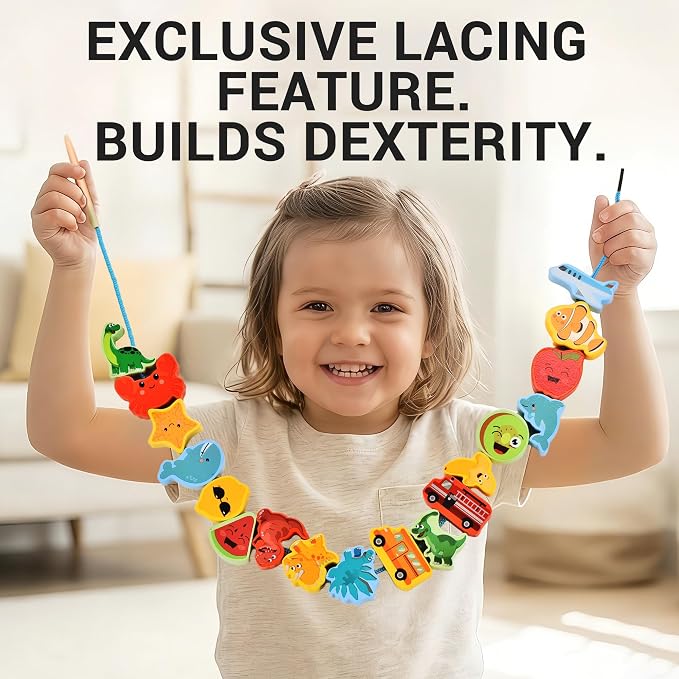 Montessori Wooden Toys for Toddlers 2 3 4: 3-in-1 Theme Sorting, Shape Matching & Color Learning Set - Dinosaur Ocean Vehicle Fruit Chunky Boards - Fine Motor Skills Speech Therapy Gifts - Image 4