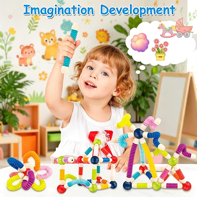 Magnet Toys for 3 Year Old Boys & Girls, 2 in 1 Magnetic Pop Tubes & Balls, Sensory Fidget Toys for Fine Motor Skill Development, Preschool STEM Educational Toys Gift for Toddlers and Kids (36 PCS) - Image 5