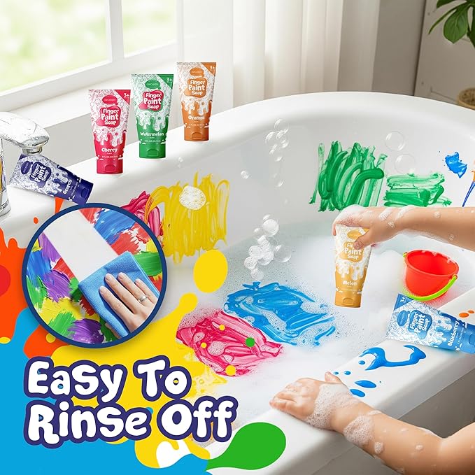 Bath Paint Soap Toys Kids Toddler 6 Pack Non-Toxic Washable Bathtub Paint for Finger Painting on Tub Walls Toy for Creative Play Fun Bath Art