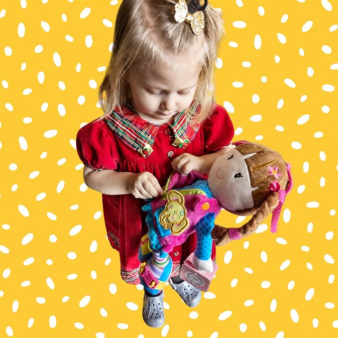 June Garden 15.5" Dressy Friends Belle - Educational Stuffed Plush Doll for Kids and Toddlers 2 Years and Up - Montessori Buckle Soft Toy - Image 5