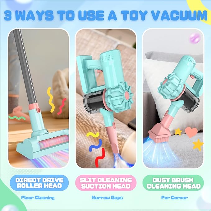 SMILESSKIDDO 3-in-1 Kids Vacuum that Really Works, Toy Vacuum for Kids - Image 4