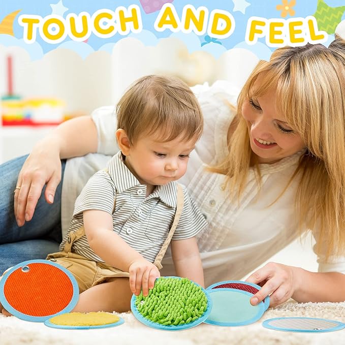 Haull 15 Set Sensory Mats Assorted Textured Sensory Floor Tiles Room Wall Panel Sensory Exercise Tactile Toy for Autistic Children Kids Baby Toddler Fidgeting Activity(Round,5.91 Inch)