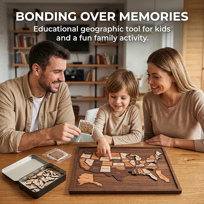 Wooden USA Travel Map Puzzle, 12 * 10inch, Wooden Travel Map Detachable Trip Map, Art Puzzle for Families - Image 5