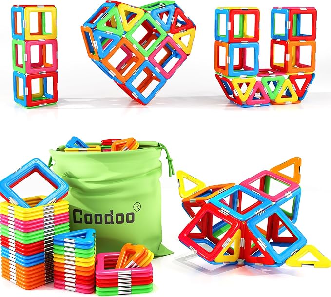 Upgraded Magnetic Blocks Tough Tiles STEM Toys for 3+ Year Old Boys & Girls by Coodoo