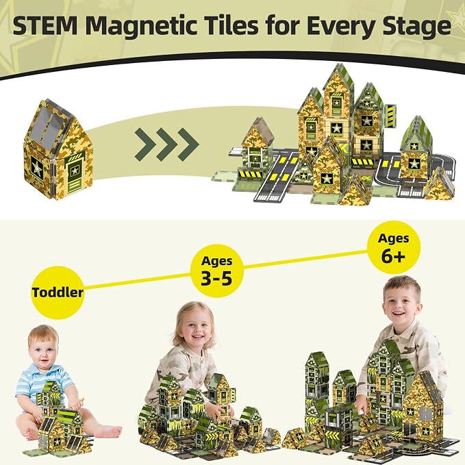 GobiDex Army Toys Magnetic Tiles Building Blocks Set for Kids Ages 3+ - Image 4