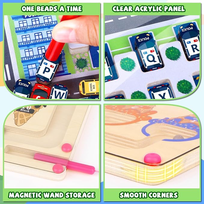 wakeInsa 2 in 1 Magnetic Color and Number Maze,Montessori Toy for 3-6 Years Old,Wooden Magnet Balls Puzzles,Toddler Busy Board Game,Preschool Learning Activities,Christmas & Birthday Gift for Kids - Image 3