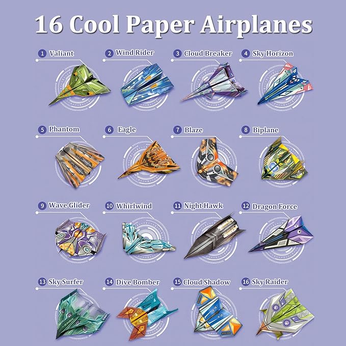 Paper Airplanes for Kids, Paper Airplane Craft Kit Origami Kits for Boys and Girls Ages 6-12, Includes 32 Colorful Papers Planes (Digital Manual Only, Fun and Easy to Fold)