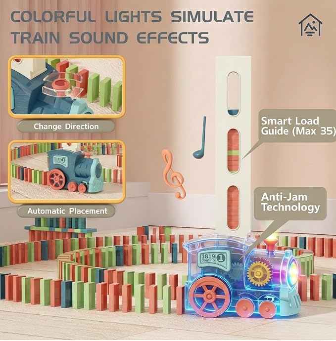 PREPHY Domino Train Toys Kids Games - Automatic Stacking Creative Game 3+ Year Old - Stem Montessori Toy for Boys 4-6 - Summer Autistic Christmas Birthday Gifts 5 6 Kids Ages 4-8 - Image 3