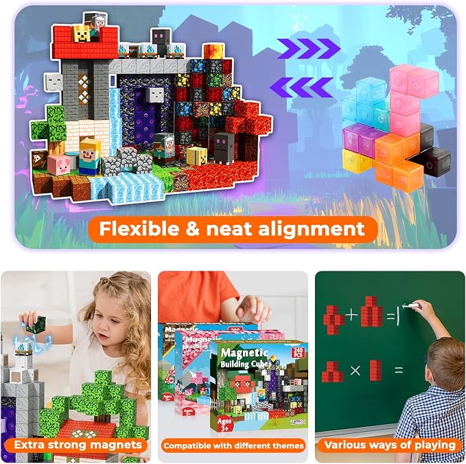 240 PCS Magnetic Blocks - Magnetic Building Block, Stacking Magnet Building Cubes for Kids, Magnetic Construction Toy for Boy Girl, STEM Montessori Sensory Toy Ages 3-12 Years Old Birthday Gift - Image 6