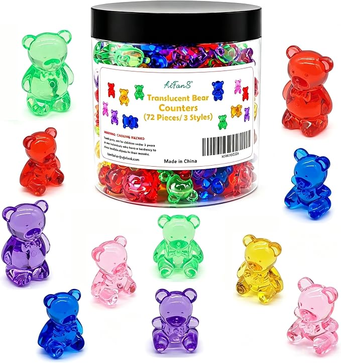 Counting Bears for Kids, 72 PCS Math Counters with Storage Box, Montessori Color Sorting & Counting Toys for Toddlers, Preschool Educational Math Manipulatives for STEM Learning (3 Styles) by BetterDecorationBetterLife