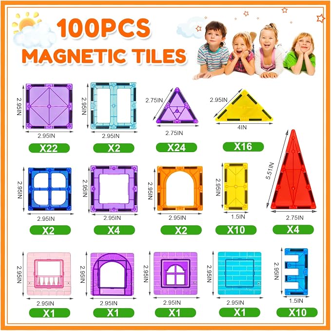 NVHH 100PCS Magnetic Tiles Blocks for Kids Ages 3-5 4-8 STEM Learning Toys - Image 6