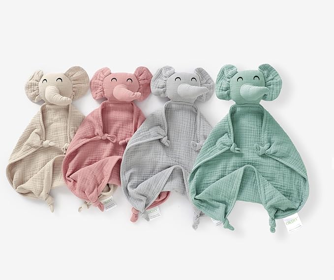 Organic Elephant Loveys for Babies,Muslin Baby Security Blankets for Babies,Soft Elephant Baby Stuffed Animals for Newborn,Baby Gift for Boys and Girls (Grey)