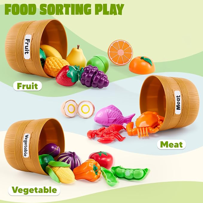 JOYIN Learning Toys Play Food Set for Kids, Cutting Food for Preschool Activities, Play Kitchen Accessories, Educational Toys, Color Sorting Set for Boys & Girls, Back to School Gifts for Kids - Image 3