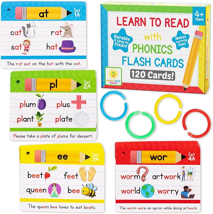 Bright Seed Phonics Flash Cards, Learn to Read, 120 Phonics Cards by Bright+Seed+Games