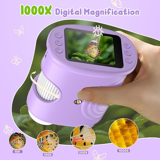 1000X Handheld Digital Microscope for Kids: Pocket Microscope with 2.0" IPS Screen - STEM Toys Birthday Gifts for Girls Boys - Portable Edu Science Kits Toddler Age 3-6 6-12 Purple - Image 3